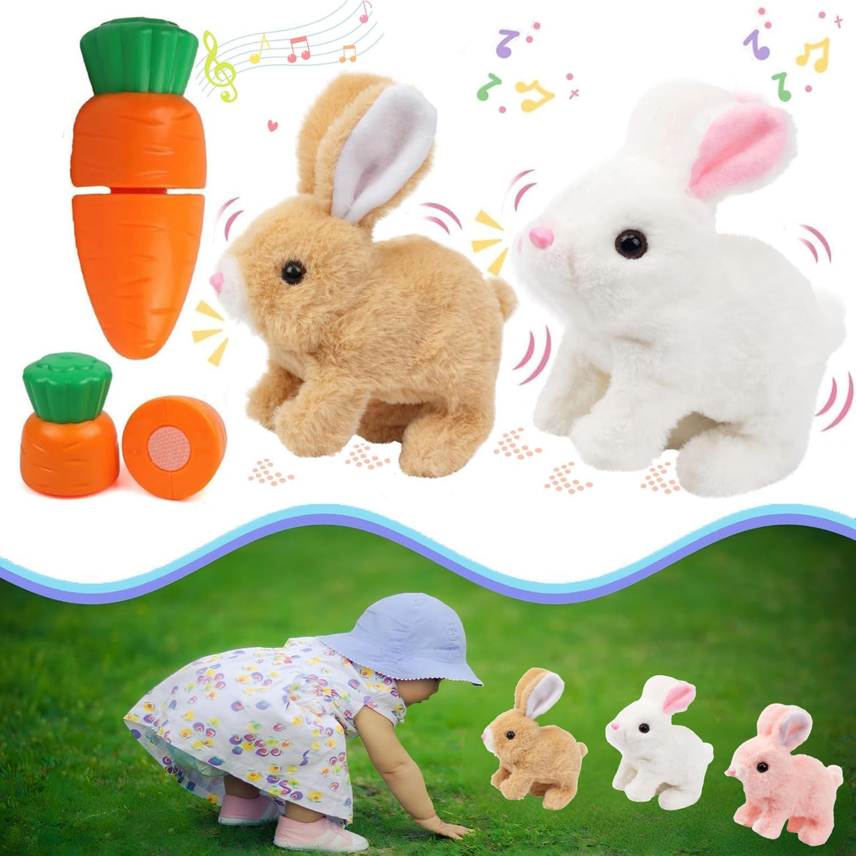 Zloeoa Conejito de peluche electrónico, juguete electrónico interac...