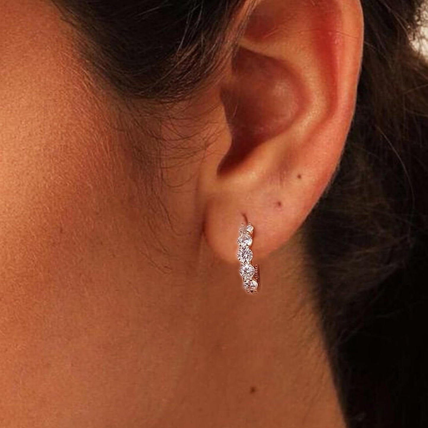 Aretes de aro de plata esterlina con circonita cúbica y aretes de o...