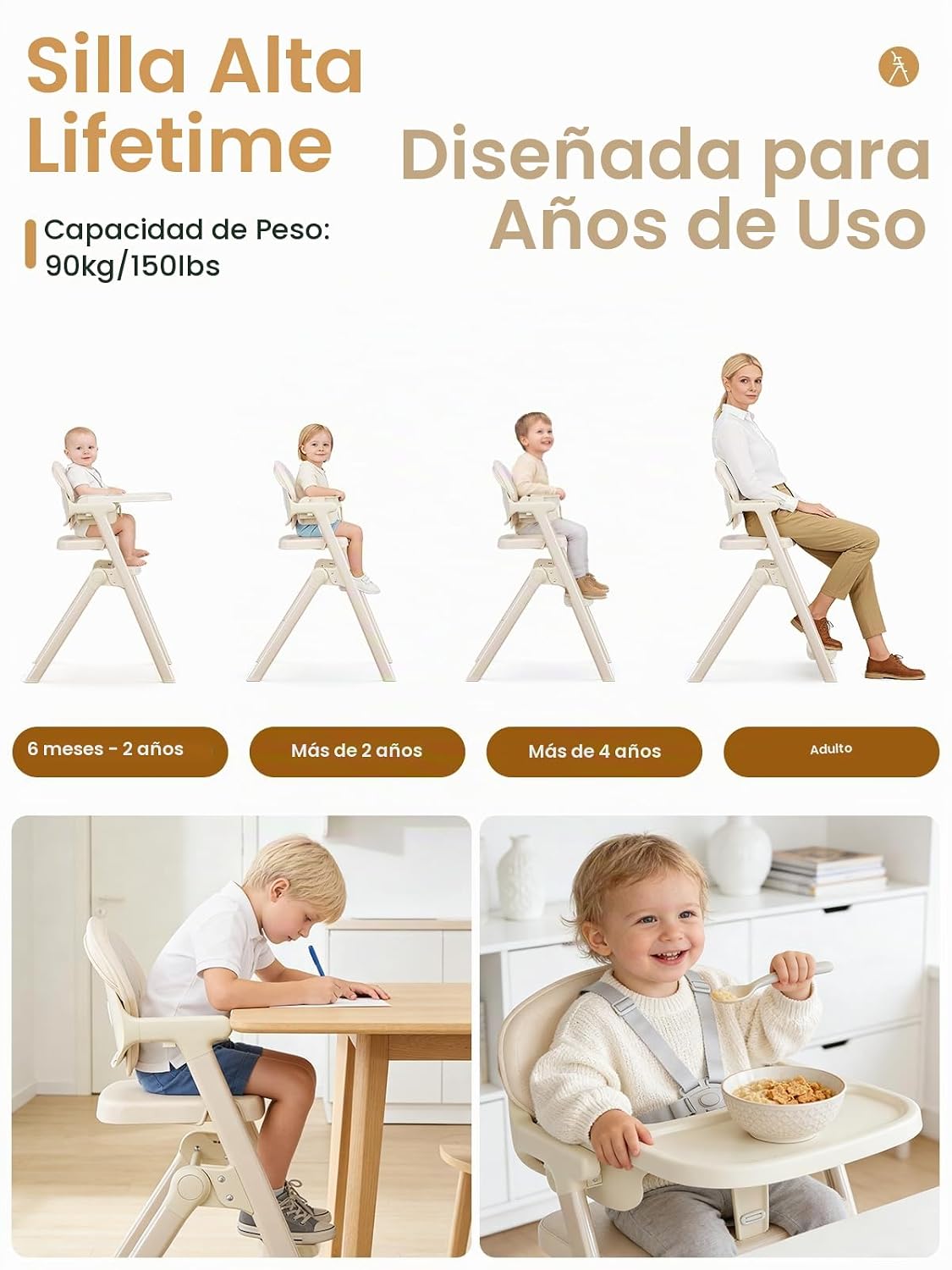 Meetaglow Silla alta convertible 3 en 1 para bebé, silla de comedor...