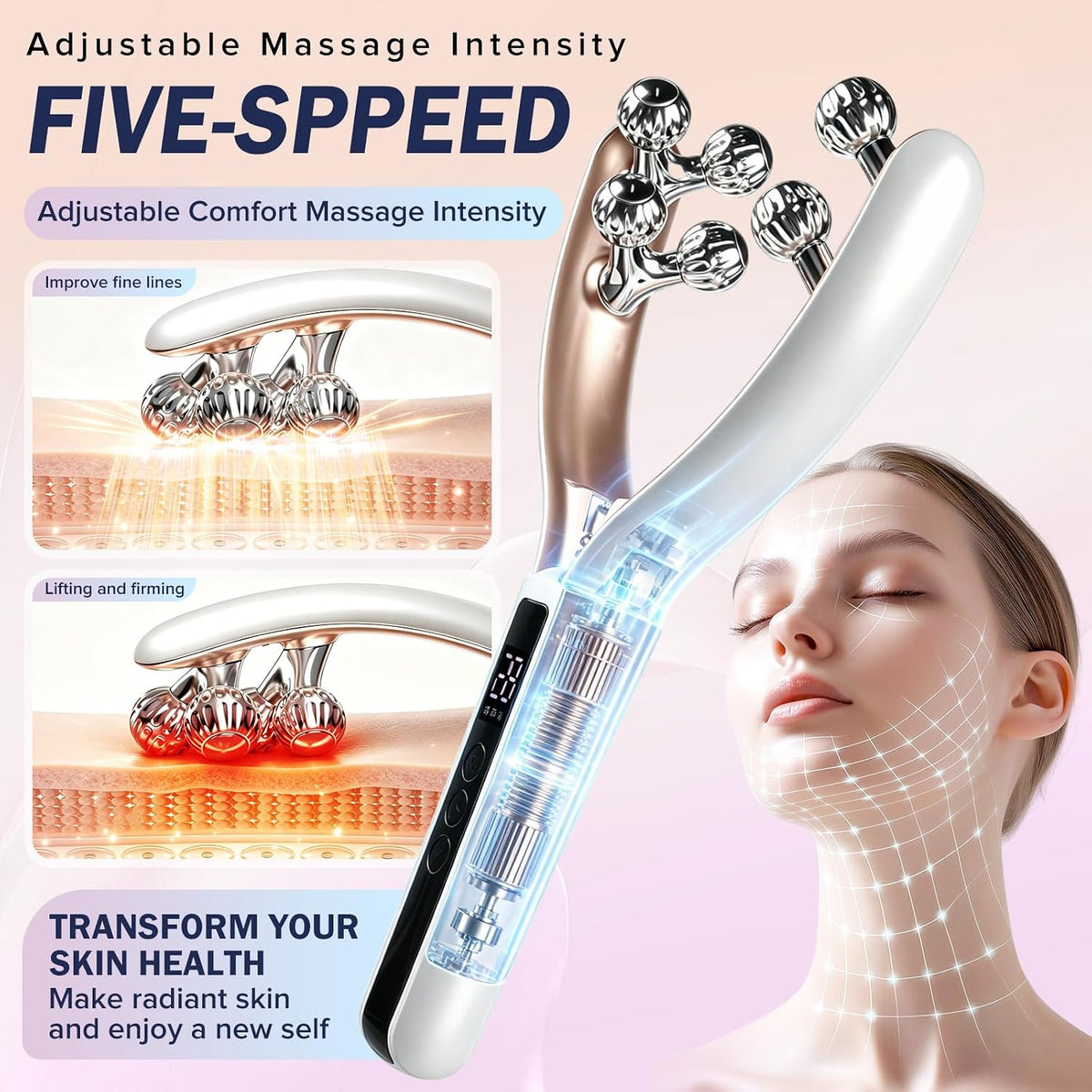 Getwal Masajeador facial, rodillo facial TMJ y herramienta de masaj...