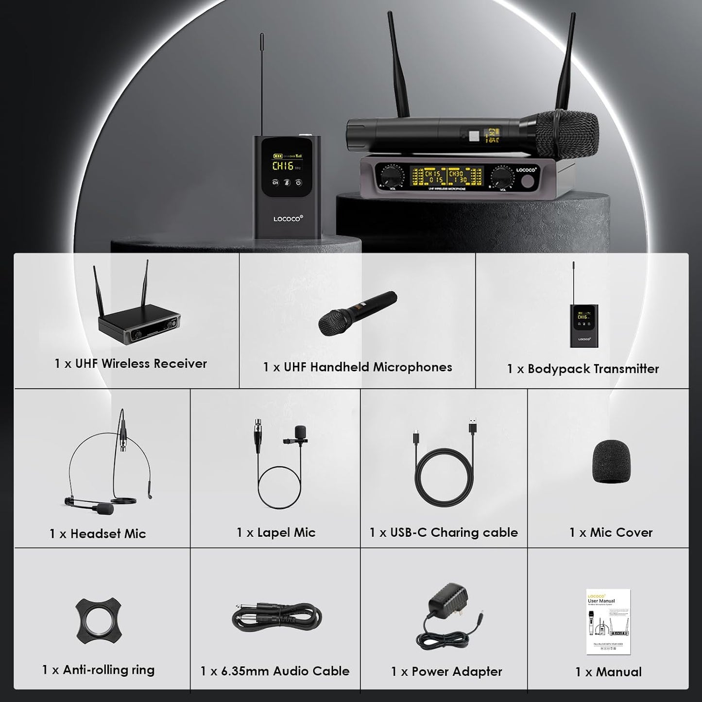 Sistema de Micrófono Inalámbrico UHF: Juego de Micrófonos de Metal...