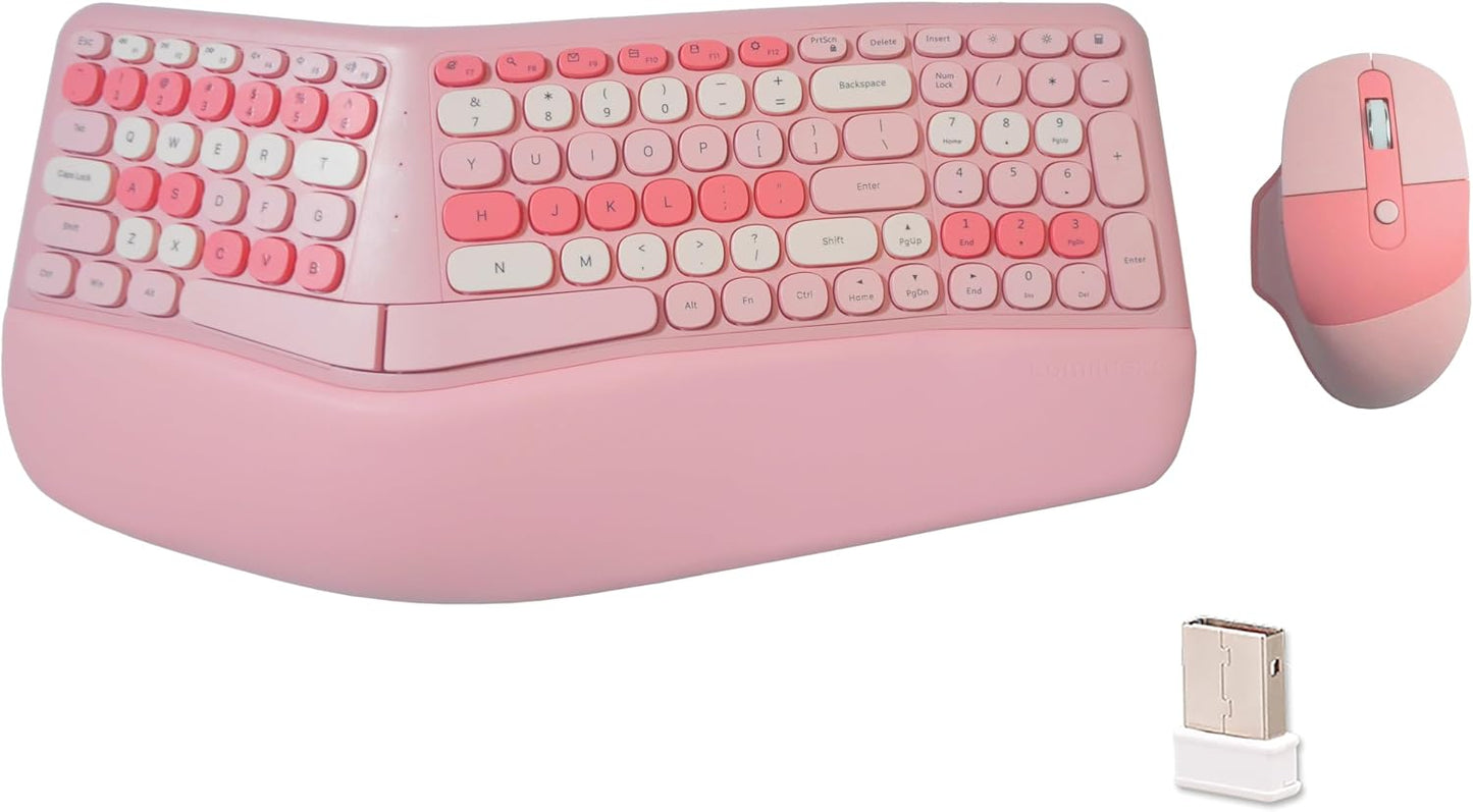 Combo de teclado ergonómico inalámbrico y mouse con reposamuñecas d...