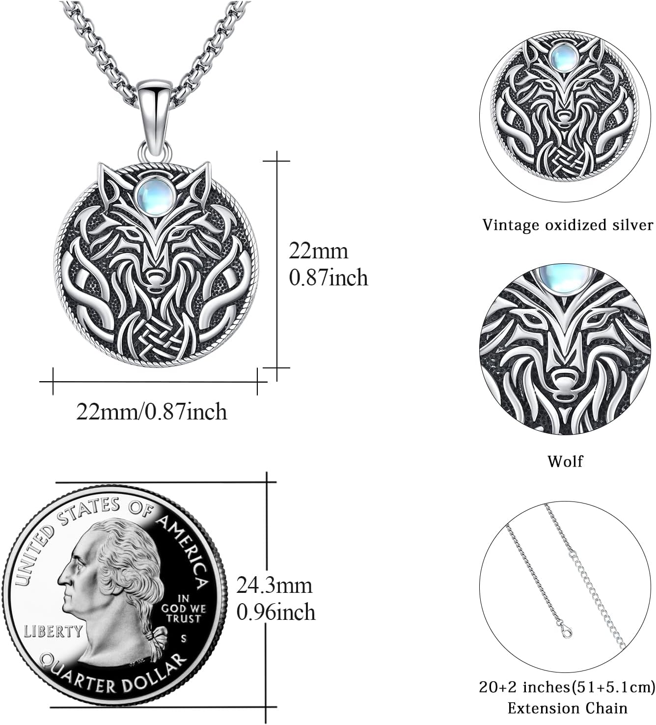 SOESON Collar Vintage para Hombre Plata de Ley 925 Animal Vikingo N...