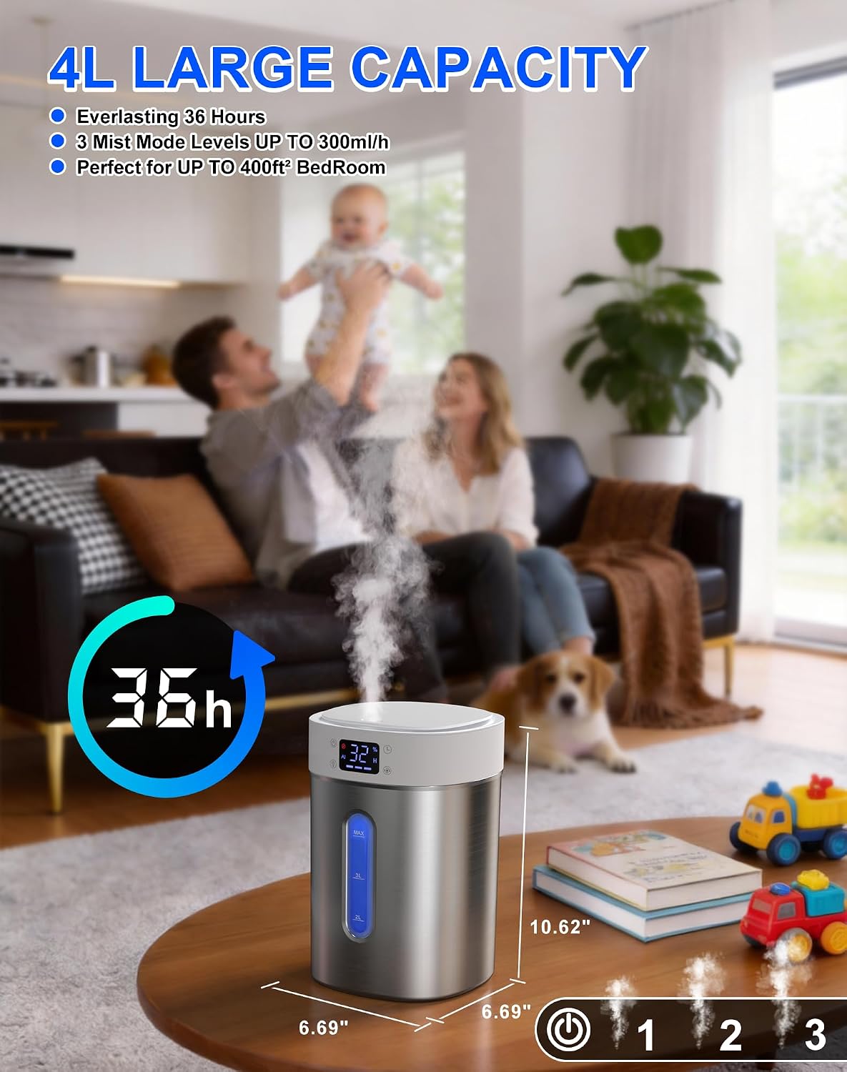 Humidificadores de acero inoxidable para dormitorio, habitación gra...