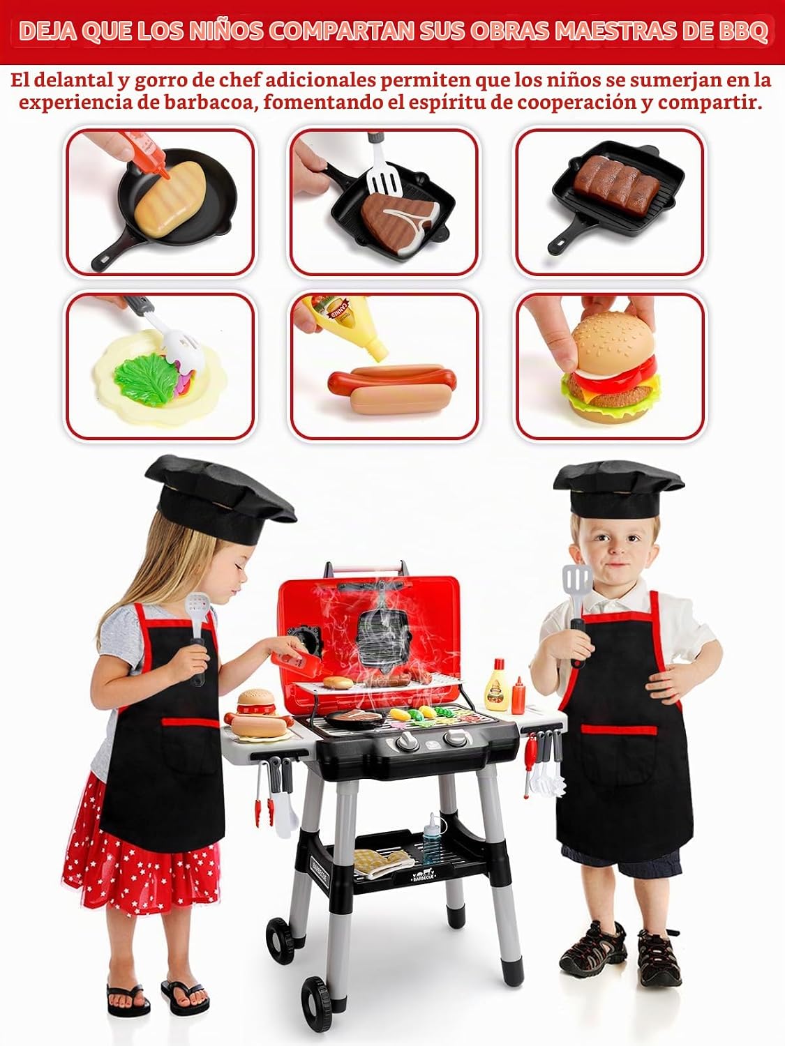 Juguete de cocina para niños, juego de parrilla para barbacoa, jugu...