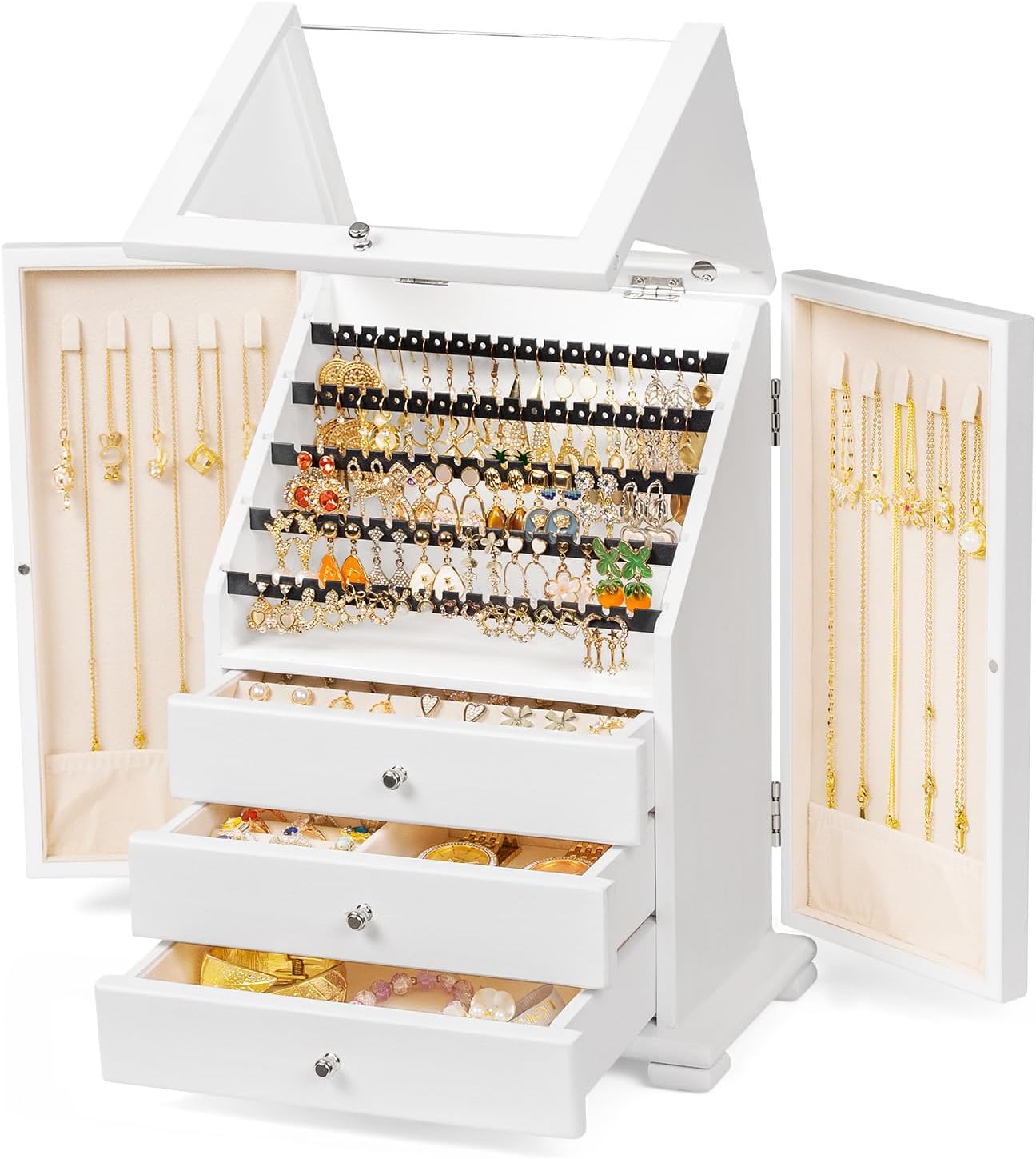 Srillollar Joyero organizador, cajas de joyería de madera rústica p...