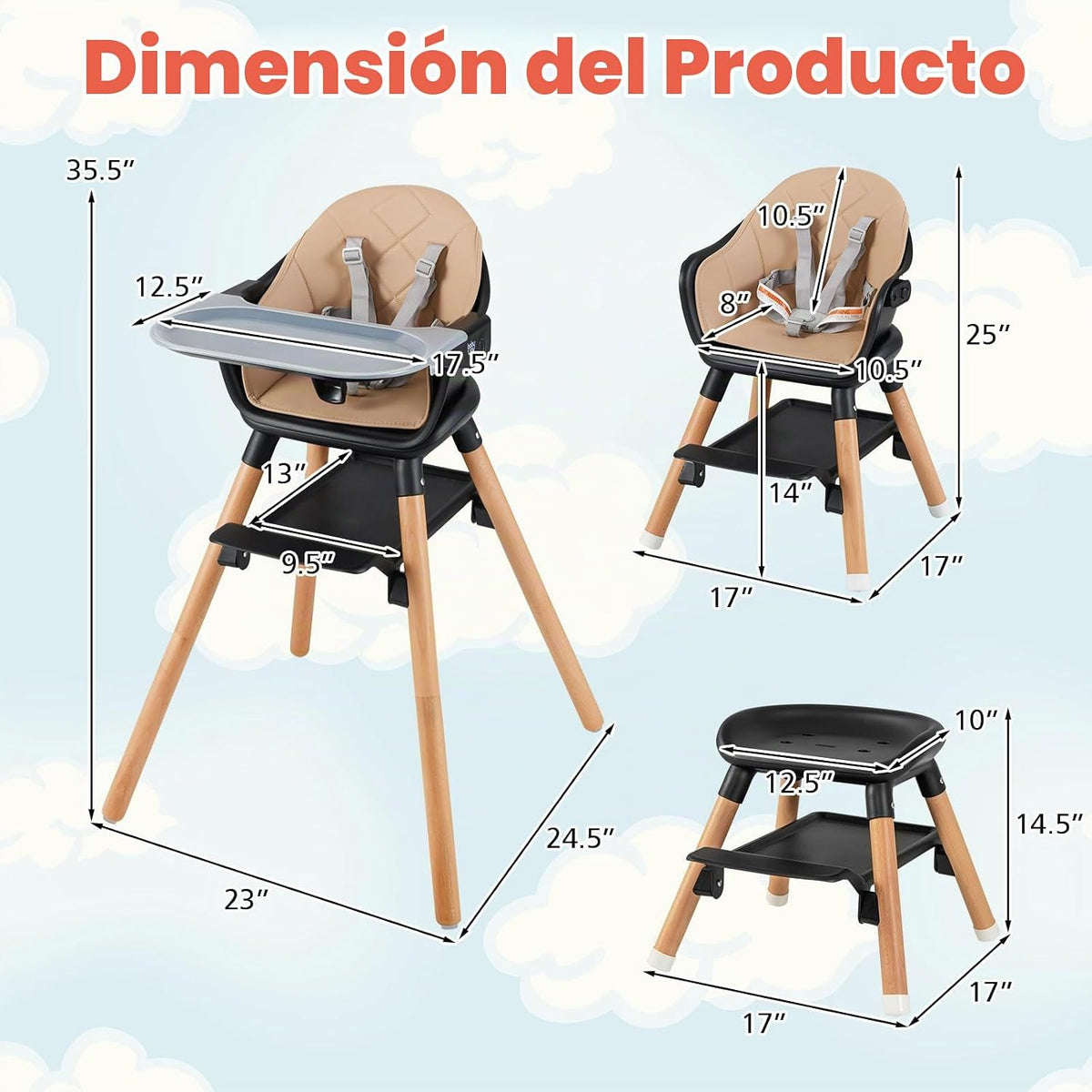 HONEY JOY Silla alta para bebé, silla alta convertible 6 en 1 de ma...