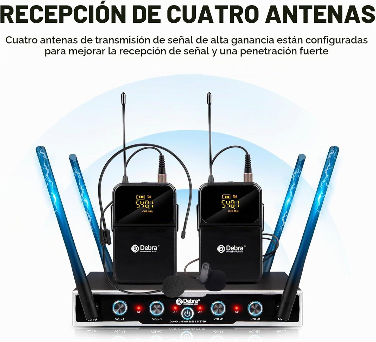 D Debra Audio Pro DU4004 UHF Sistema de micrófono inalámbrico de 4...