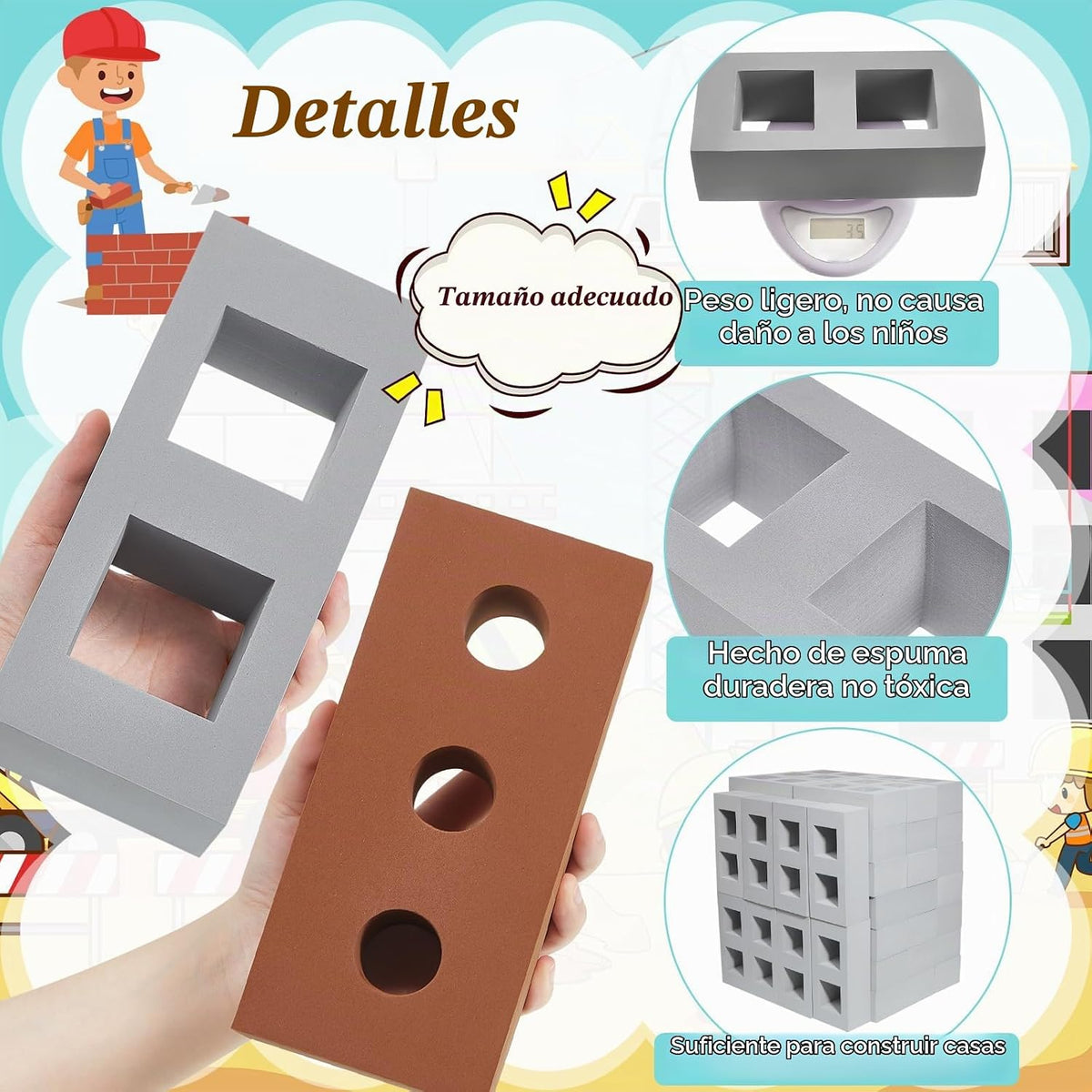 Deekin Bloques de construcción de ladrillo de espuma para niños, bl...