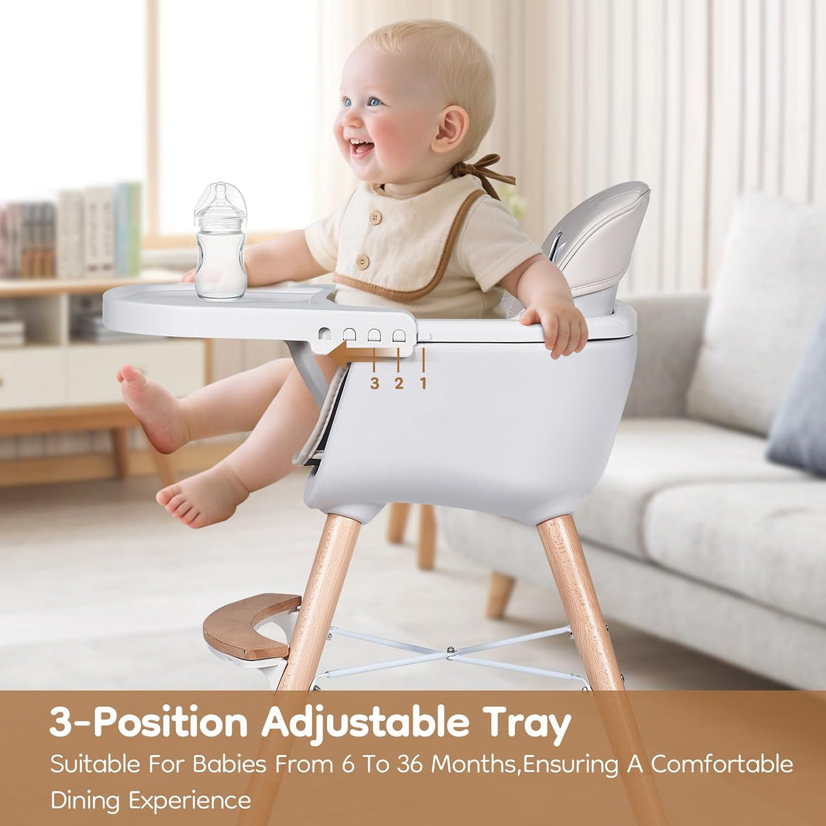 Sillas altas para bebés y niños pequeños, silla alta de madera conv...