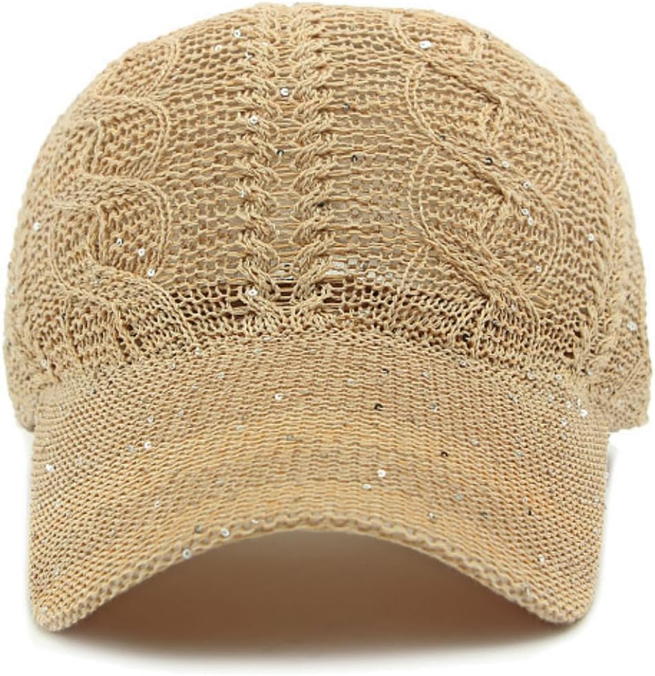 Gorra de béisbol de malla con purpurina para mujer, transpirable, a...