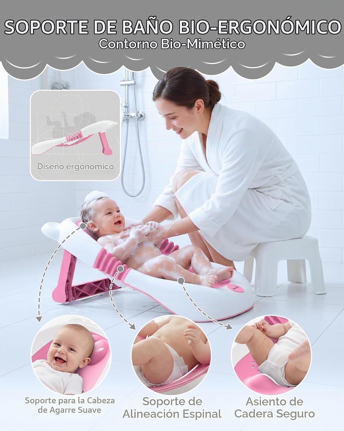 ISELECTOR Soporte de baño plegable para bebé, asiento de bañera por...