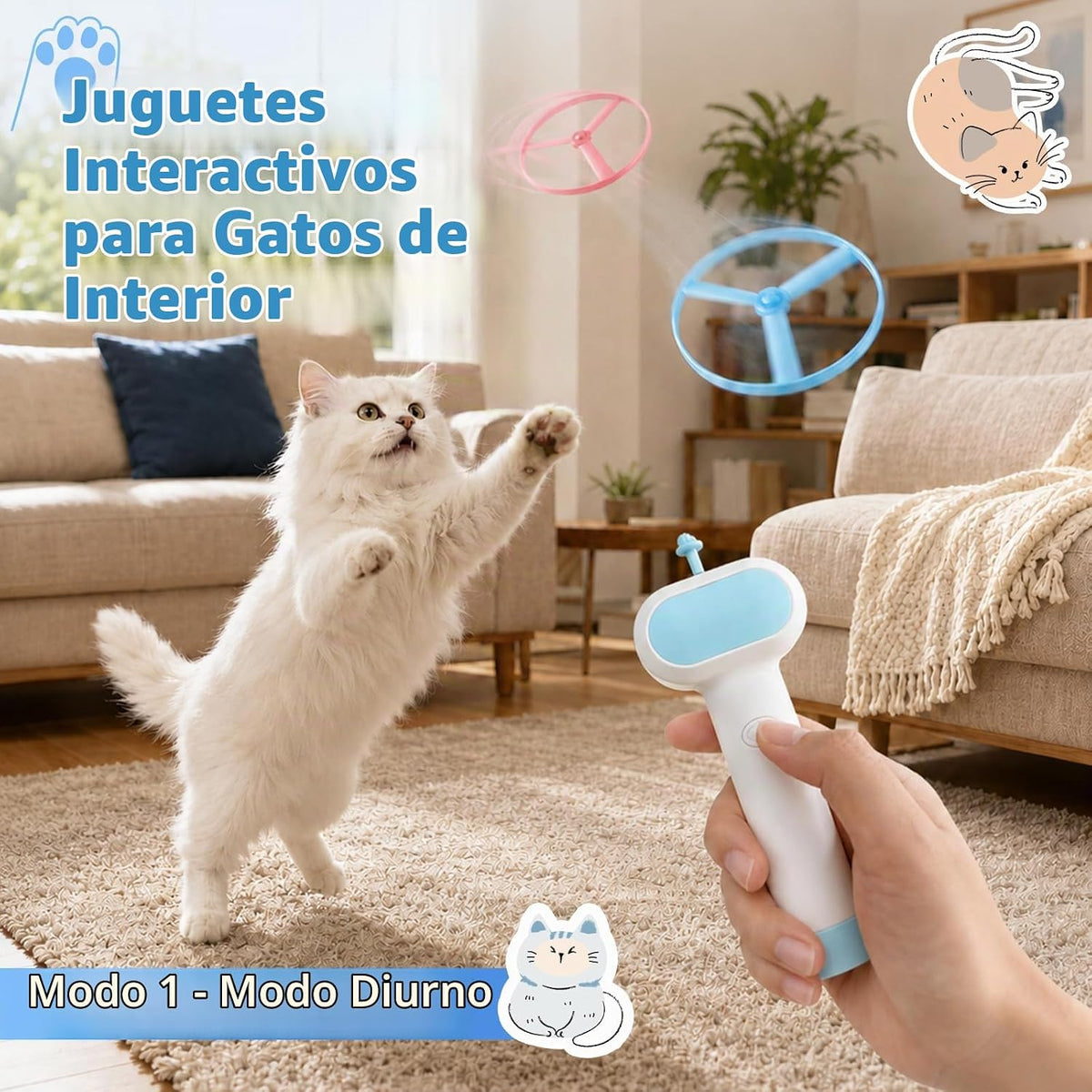 Juguete para buscar gatos con lanzador de discos voladores, recarga...