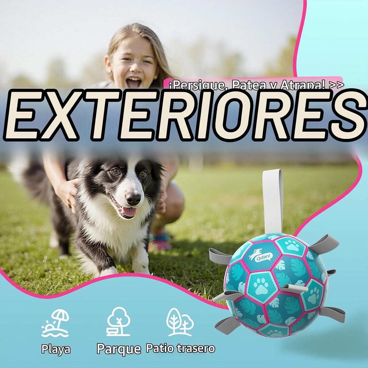 QDAN Pelota de fútbol para perros con correas, juguete de tira y af...