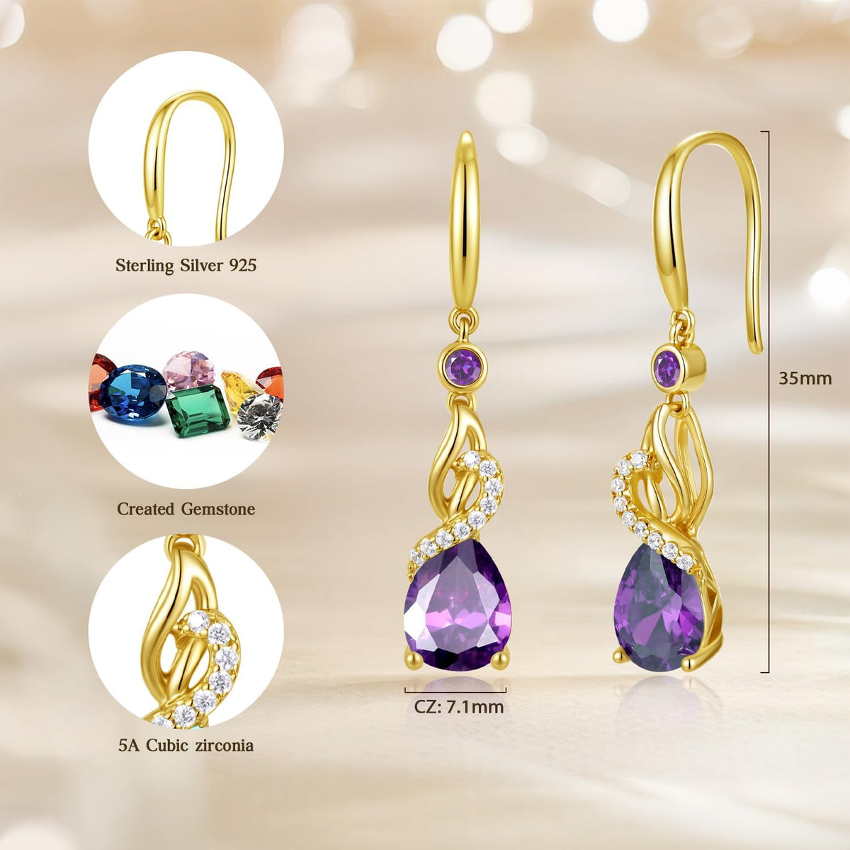 FANCIME Pendientes colgantes con piedra natal de pera para mujer de...
