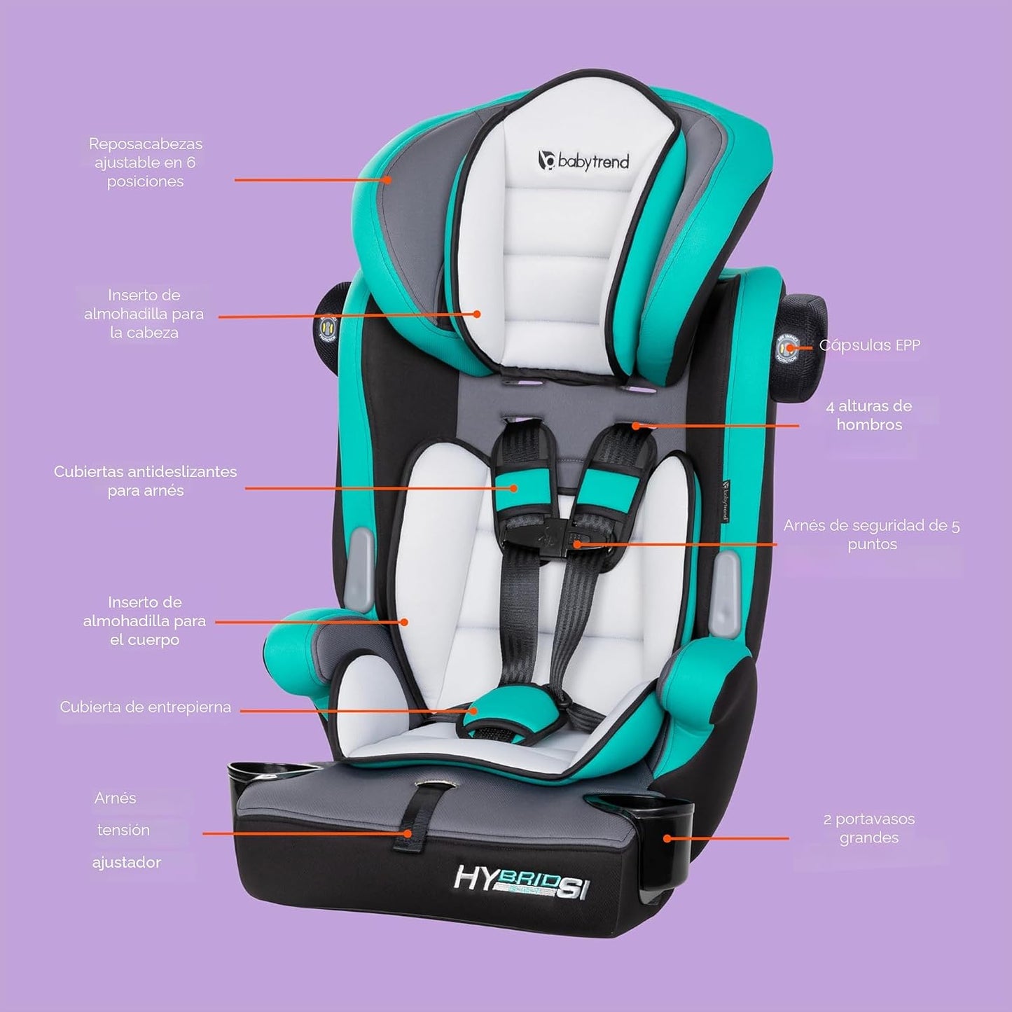 Baby Trend Hybrid SI 3 en 1 Asiento elevador combinado para coche c...