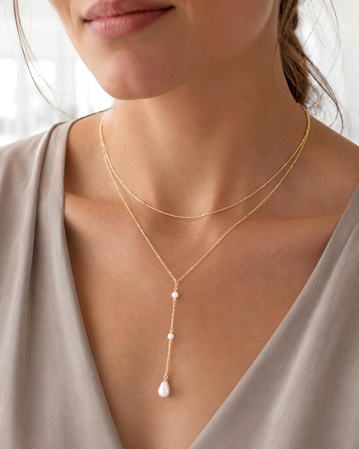 GUOKE Collares de oro en capas para mujer, chapado en oro de 14 qui...