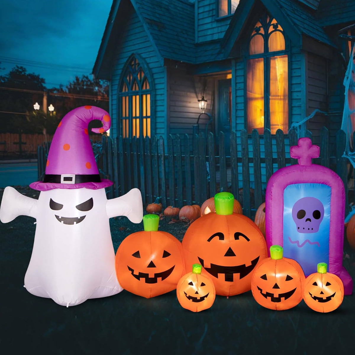 Decoraciones de Halloween para exteriores, calabaza inflable de 8 p...