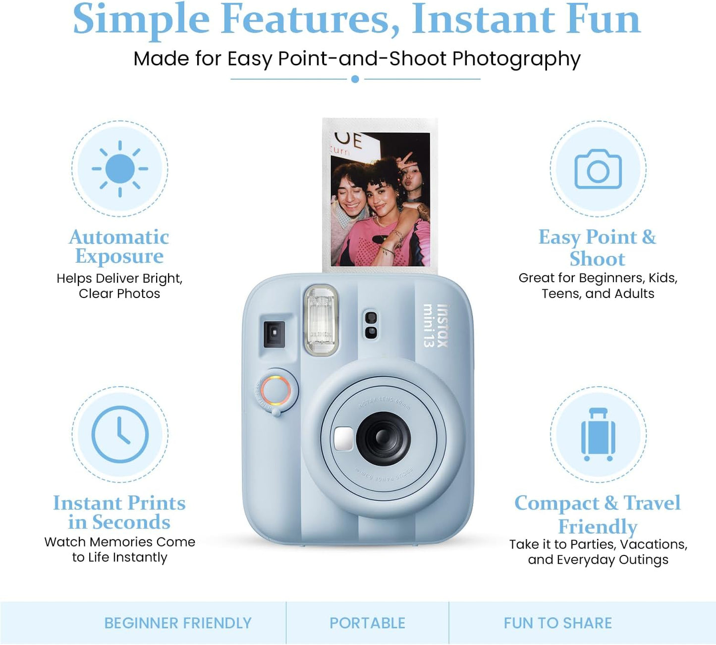 FUJIFILM Instax Mini 13 - Paquete de cámara instantánea blanca arci...