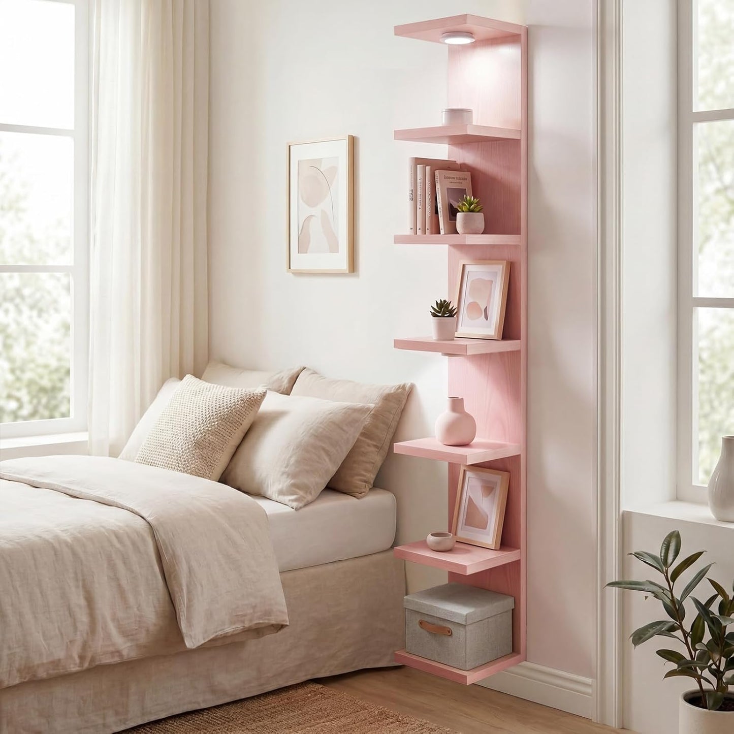 Fixwal Estantería de pared de 7 niveles con luces LED, estante de p...