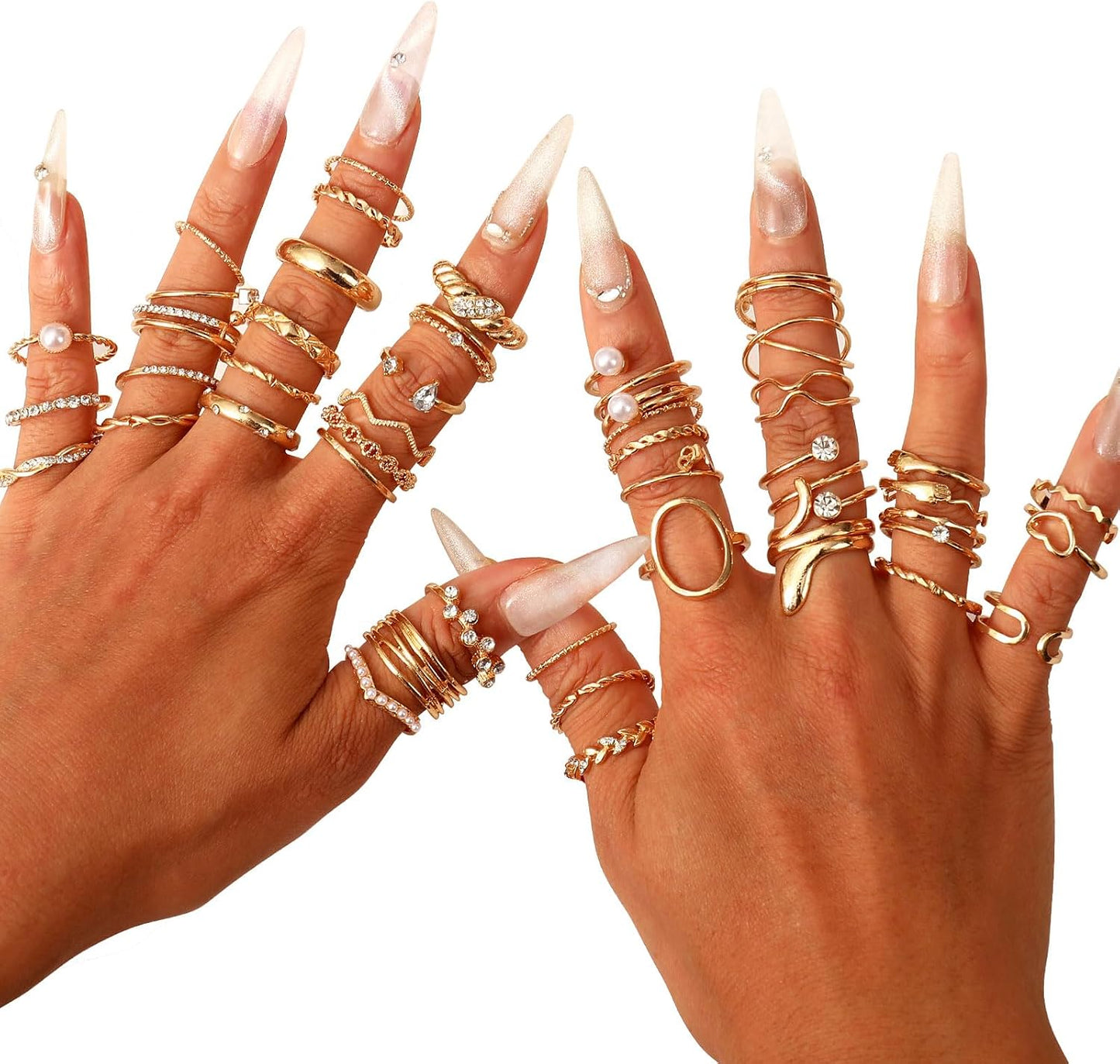 CHICUTIE Juego de anillos dorados para nudillos para mujeres, apila...