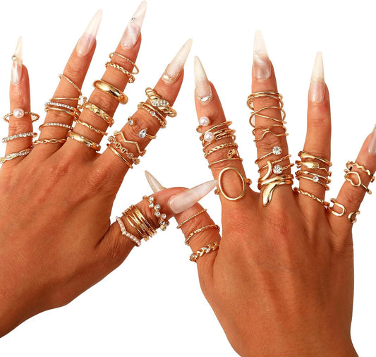CHICUTIE Juego de anillos dorados para nudillos para mujeres, apila...