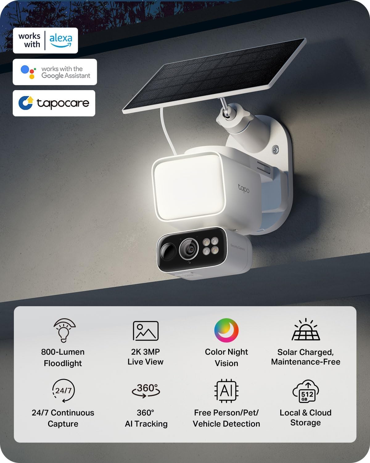 Tapo 2K - Cámara de seguridad inalámbrica con reflector panorámico\...