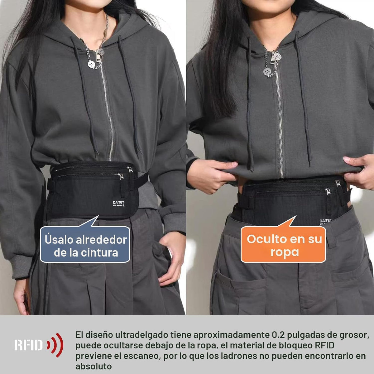 DAITET Cinturón de dinero, soporte para pasaporte, cartera de viaje...