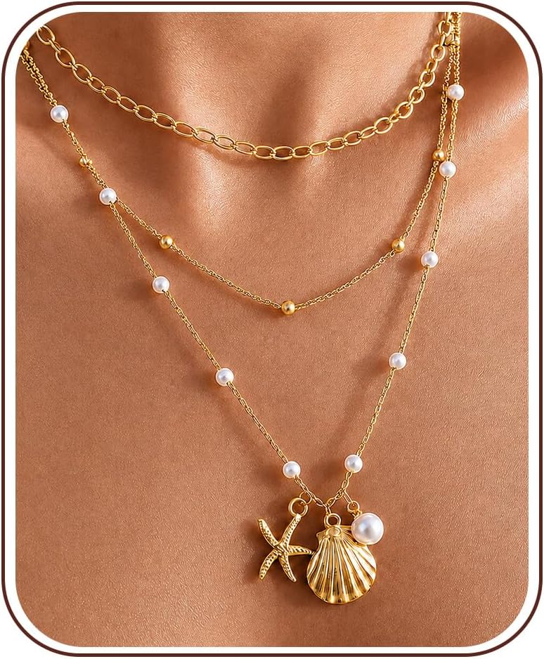 Collar de estrella de mar de playa de verano en capas para mujer, n...