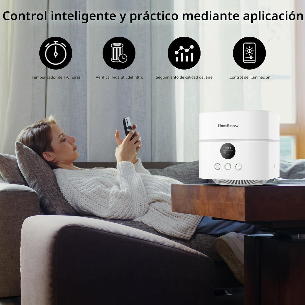 HomBreez Combo de purificador de aire y humidificador para dormitor...