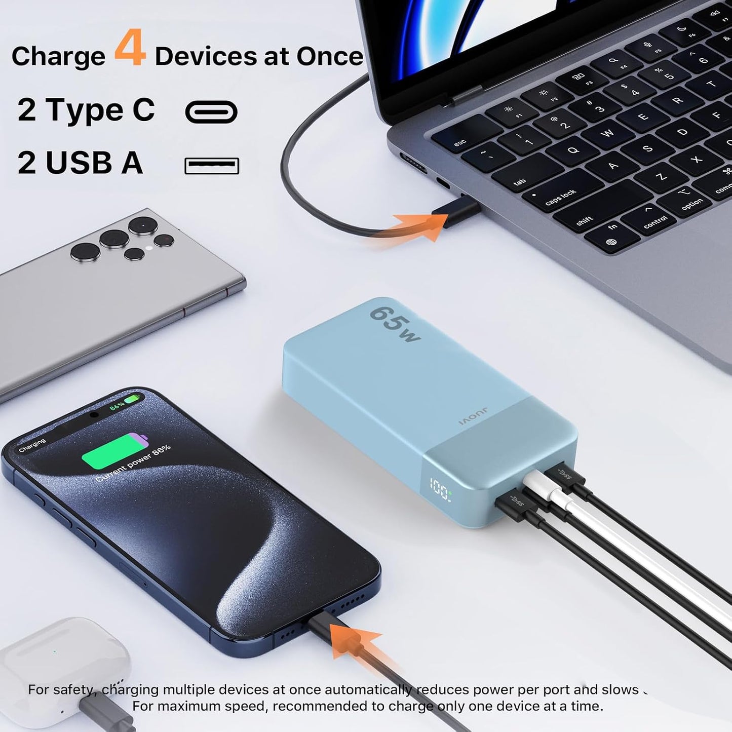 JUOVI - Batería externa de 65W y 20000mAh - Cargador portátil para...