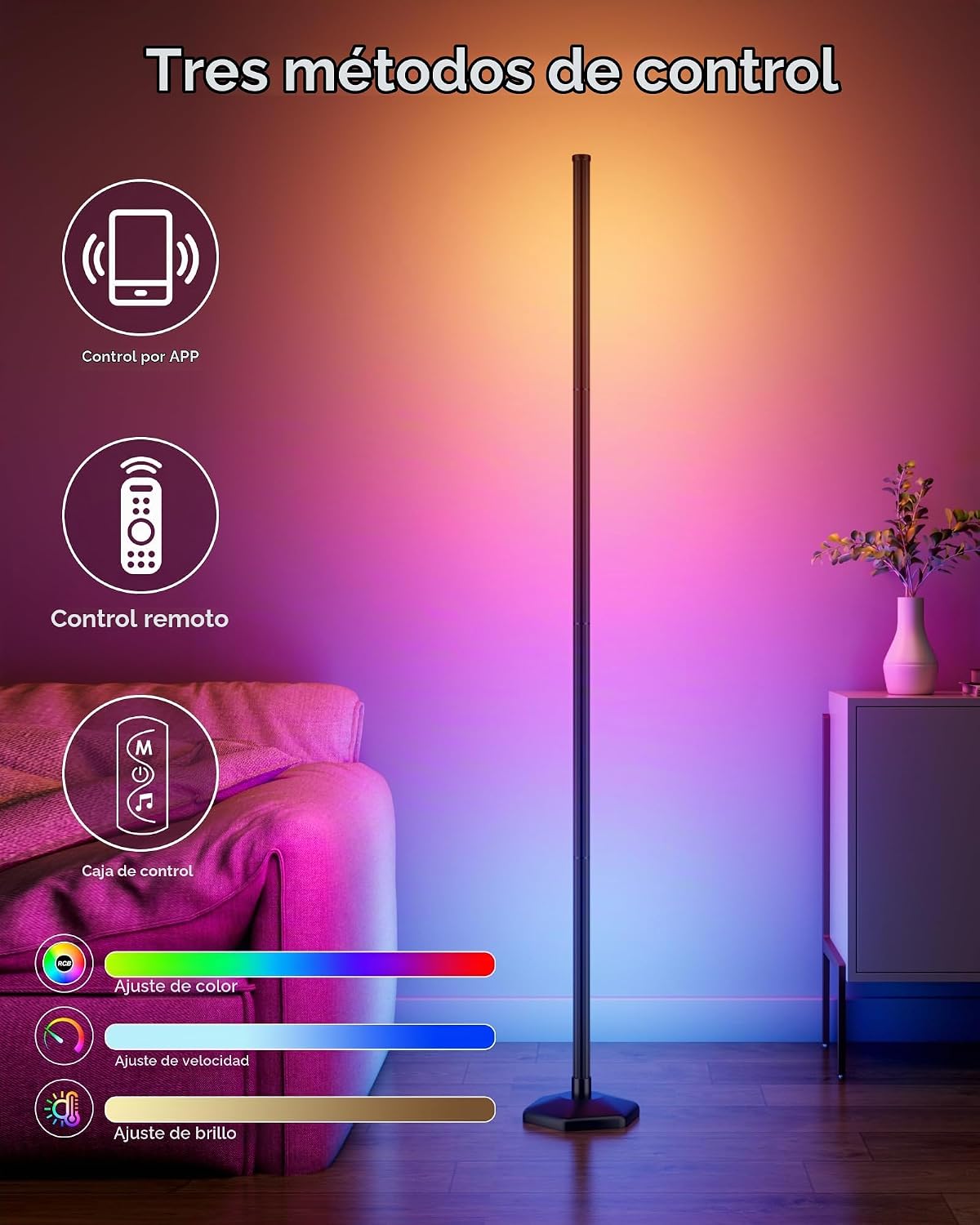 CCACC Lámpara de pie de esquina, luz RGB de 65 pulgadas que cambia...