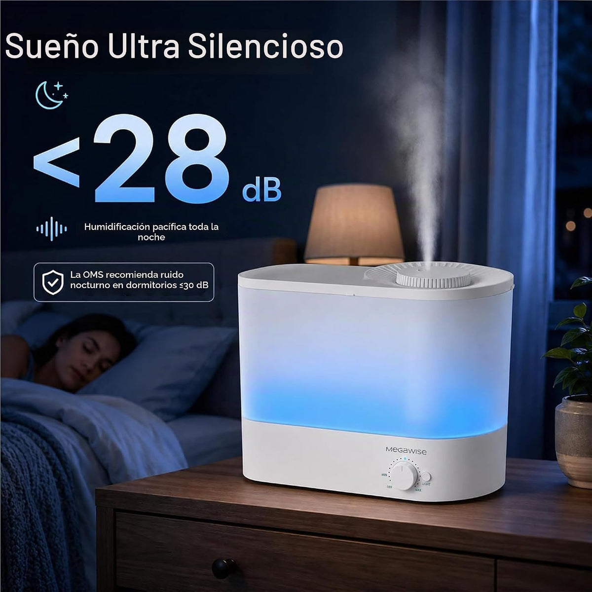 MEGAWISE Humidificador de niebla fría de llenado superior de 6L par...