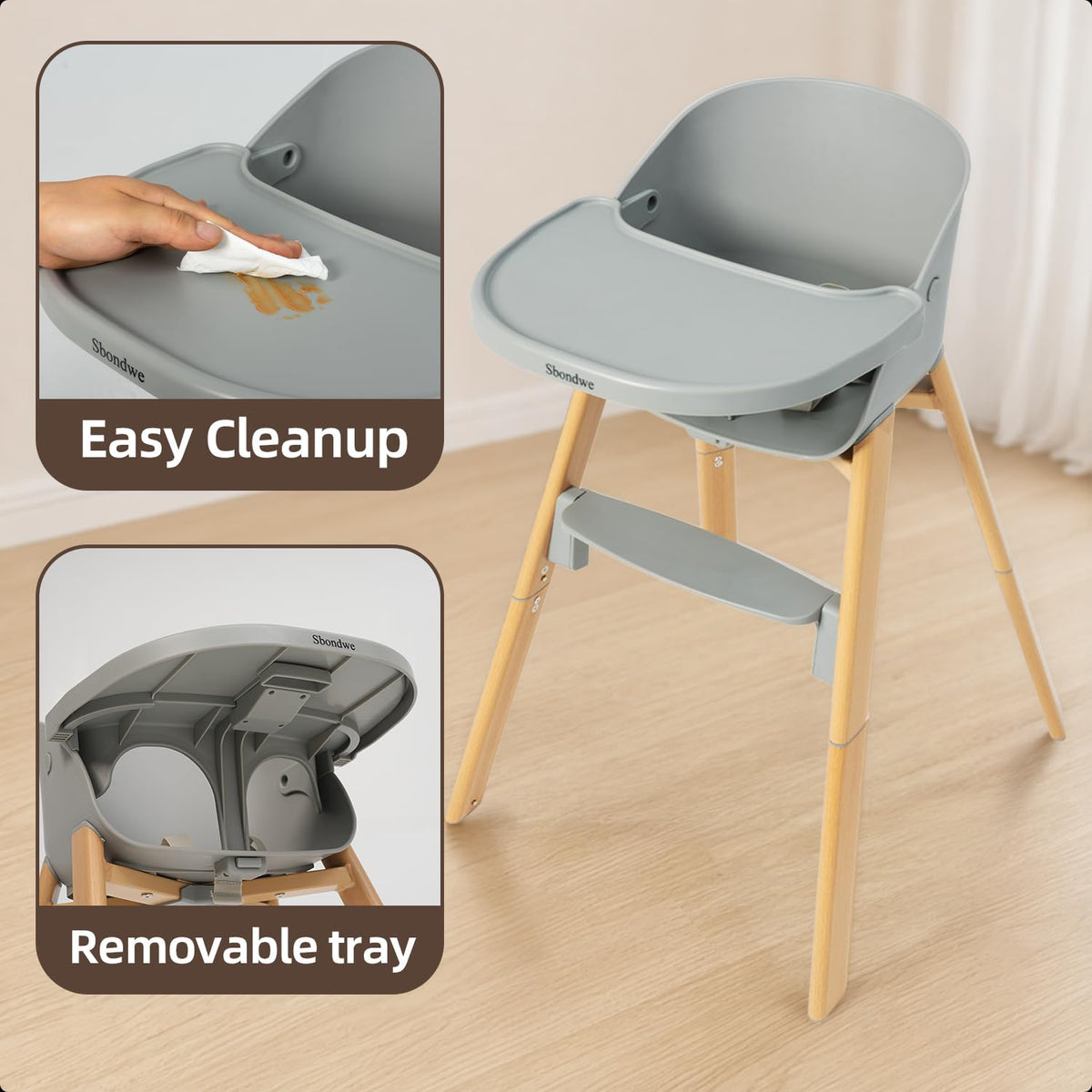 Sbondwe Silla alta para bebé 4 en 1, gris | Portátil, ajustable, pa...