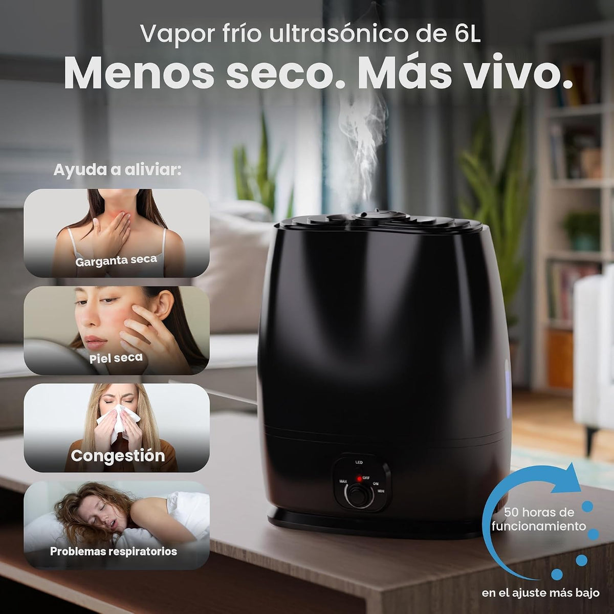 Everlasting Comfort Humidificadores de 6 L para dormitorio, silenci...