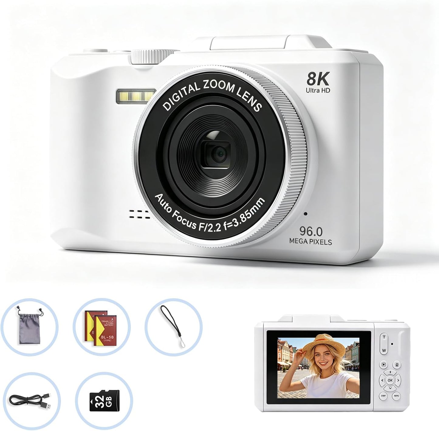 Cámara digital 8K, cámara de enfoque automático de 96 MP con pantal...