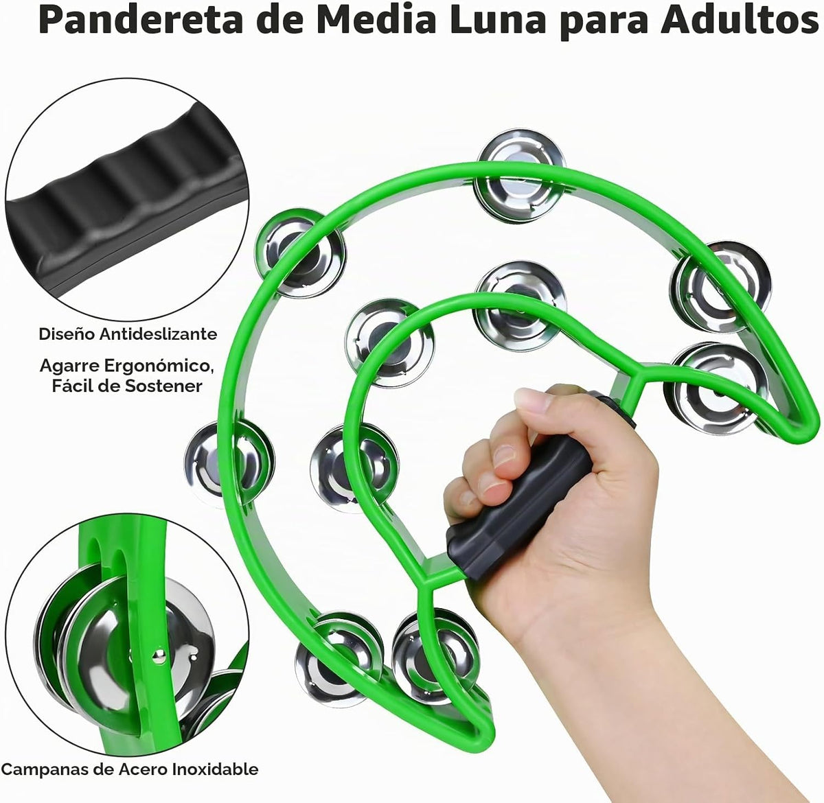 Paquete de 4 panderetas de doble fila para adultos, panderetas de m...