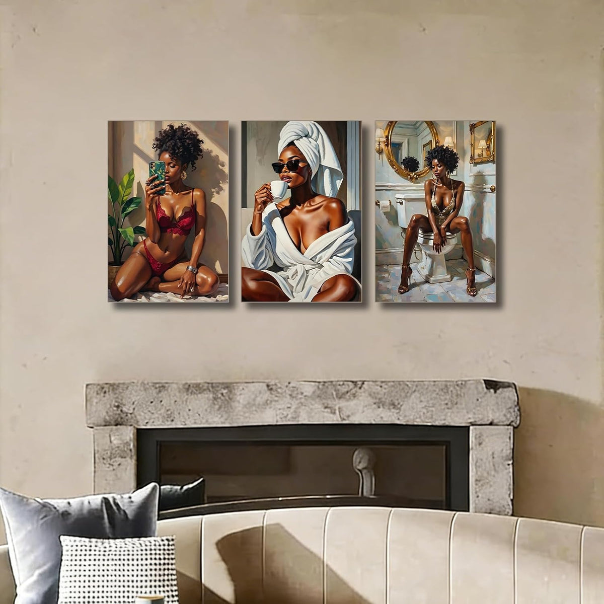3 piezas de lienzo de melanina Queen elegante arte de pared para mu...