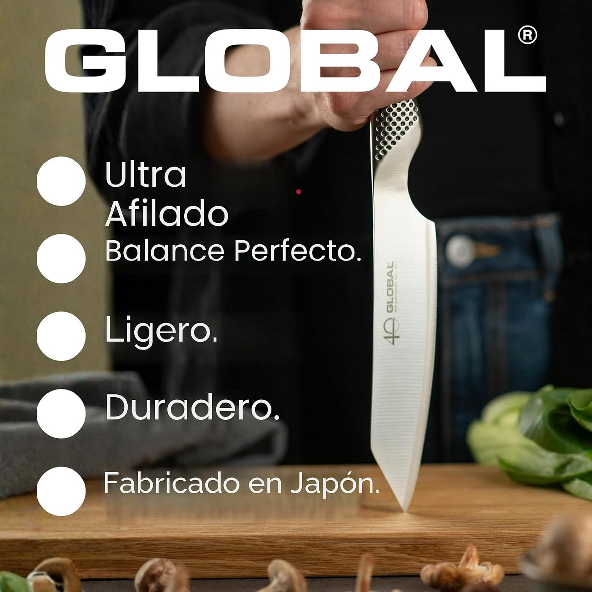 Global Cuchillo de chef de 8 pulgadas, acero inoxidable japonés lig...