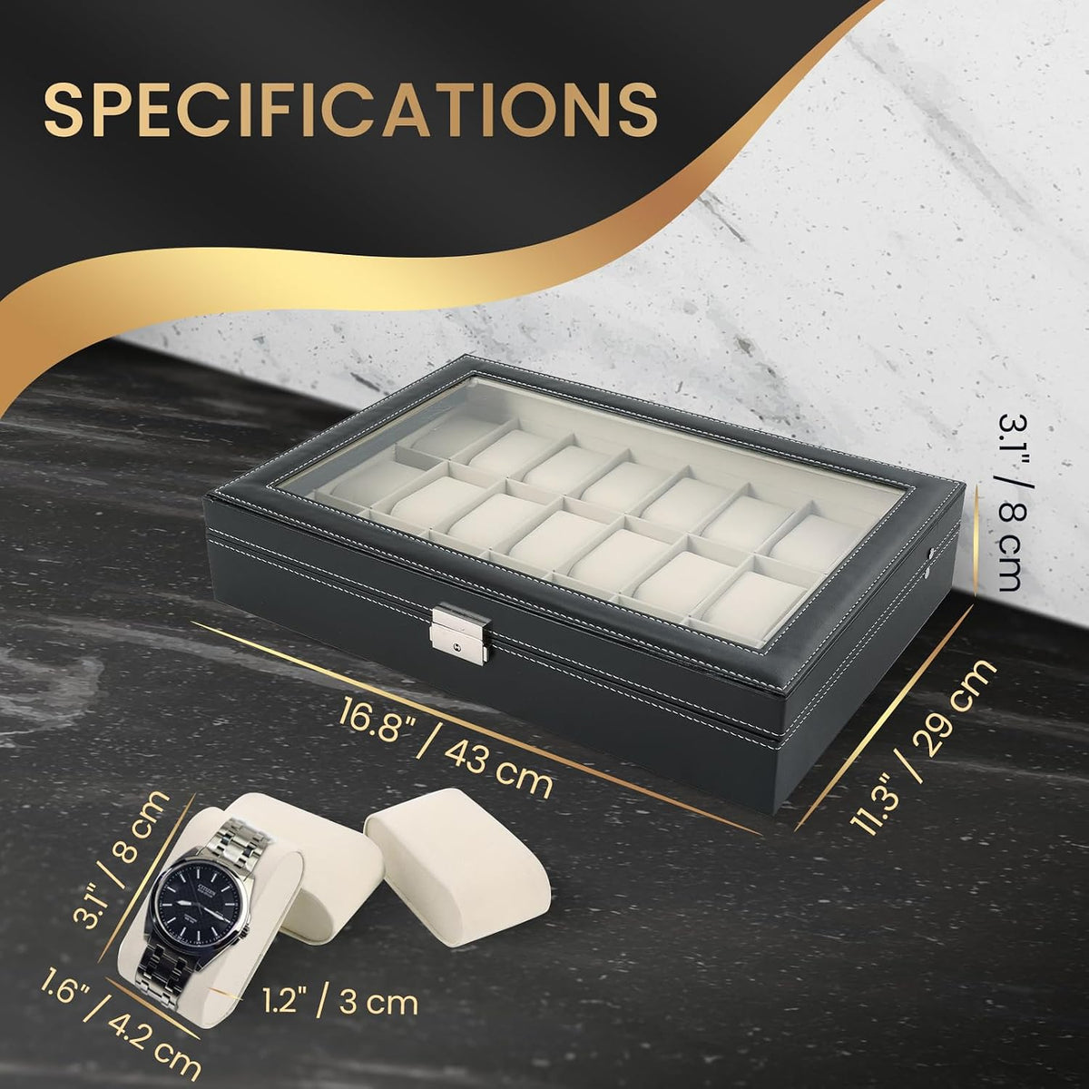 Caja de Reloj AMGSH 24 Ranuras Elegante Portátil Negra para Colecci...