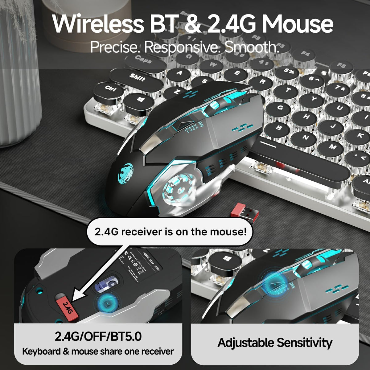 EWEADN TK950 - Teclado mecánico y ratón de máquina de escribir con...