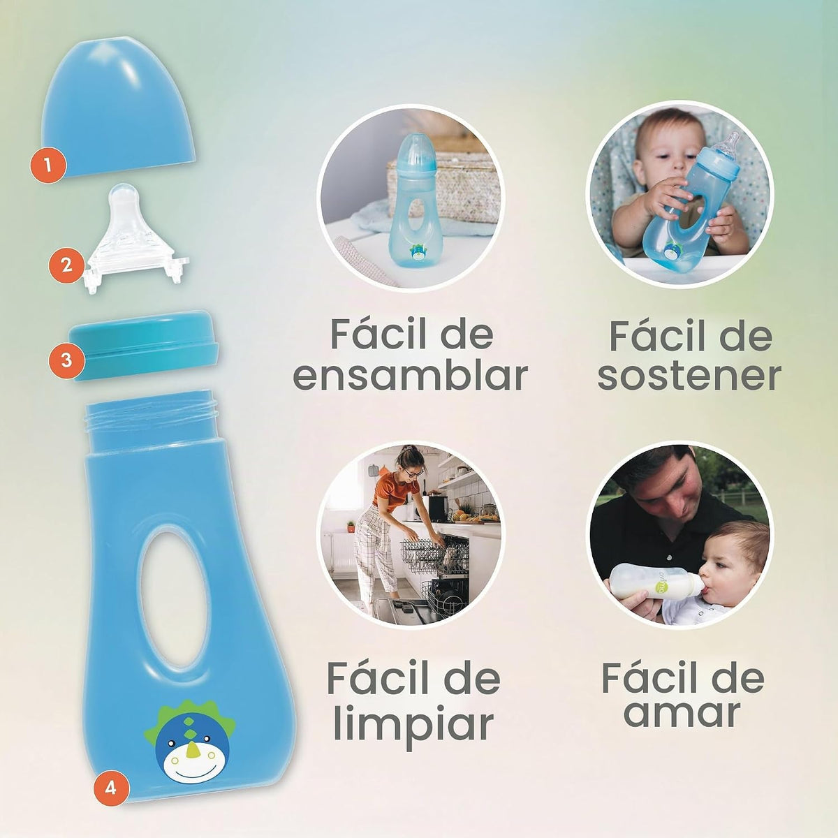 Avima Biberones de fácil agarre de 8 onzas con pezones de flujo med...