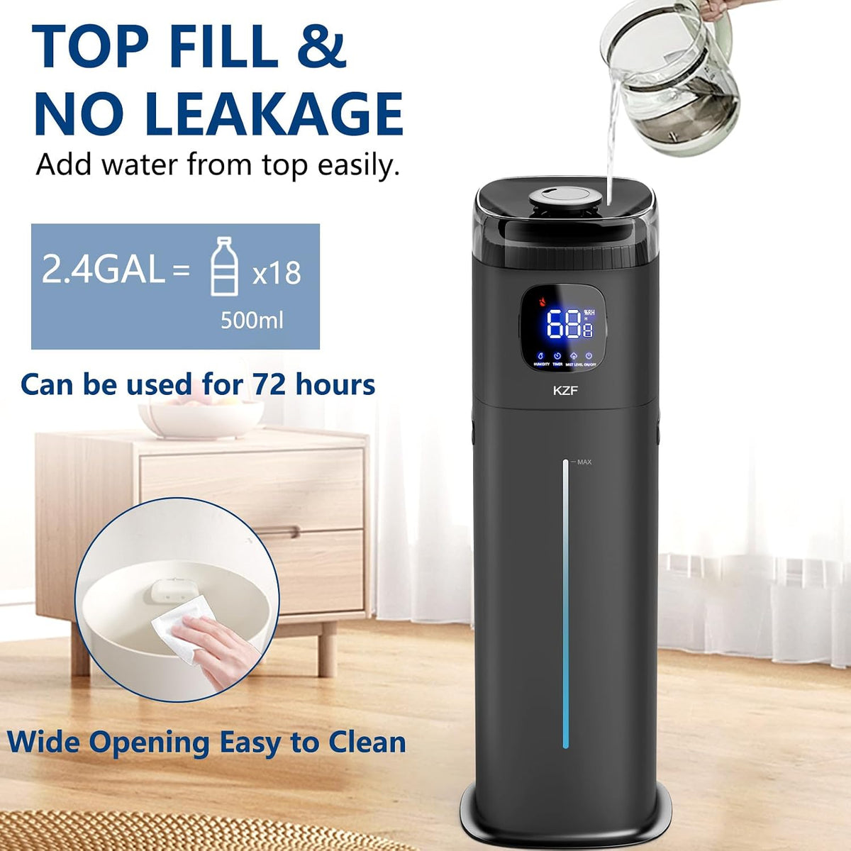 Humidificador grande para dormitorio, humidificador ultrasónico de...