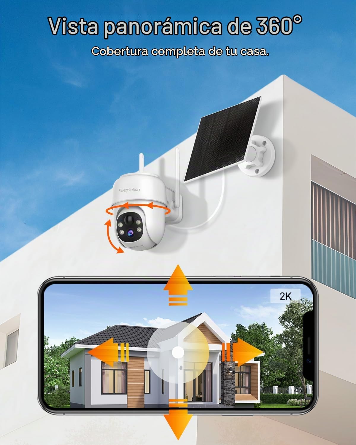 Septekon 2 paquetes de cámaras de seguridad PTZ 360° inalámbricas p...