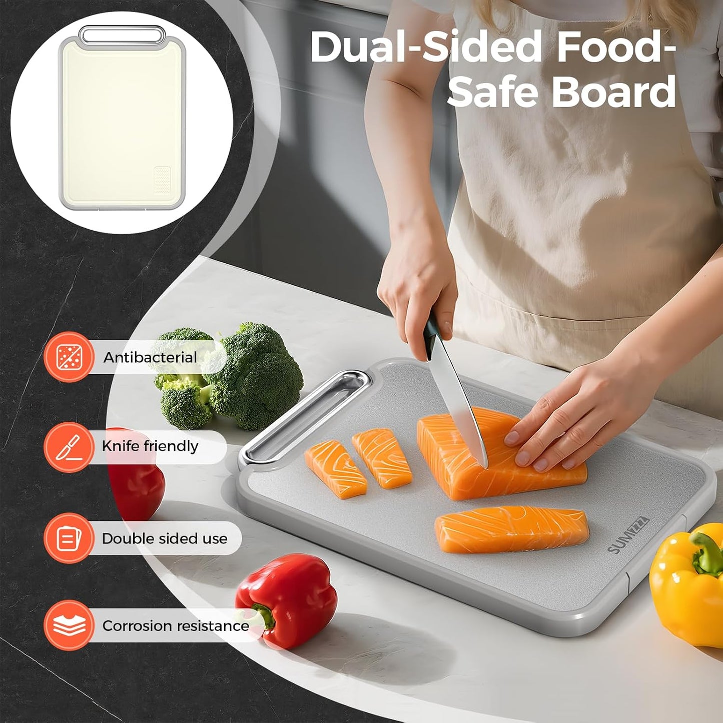Sumzzz Tabla de cortar de acero inoxidable para cocina, tabla de co...