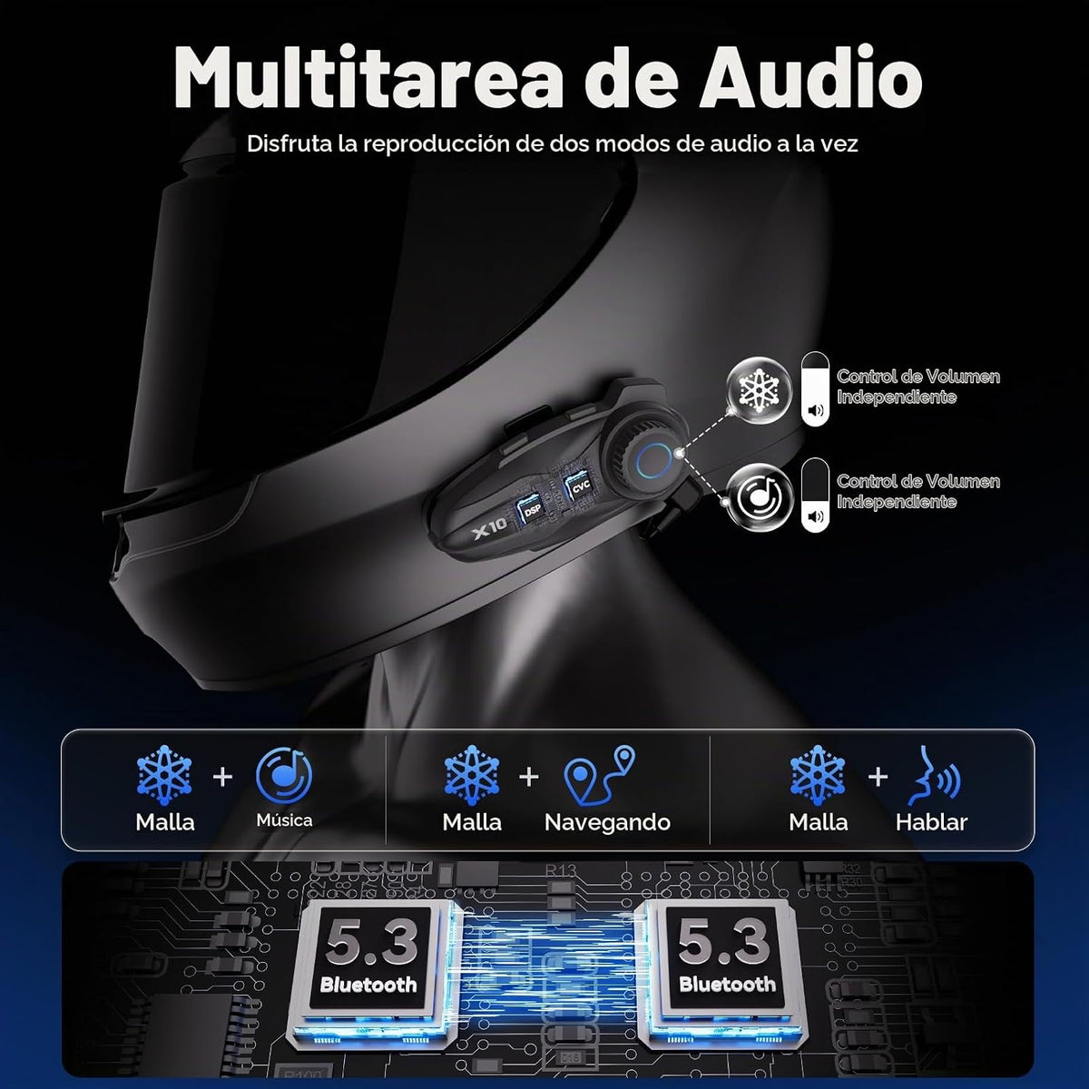 Sistema de comunicación para casco de motocicleta NYTALK X10 para 1...
