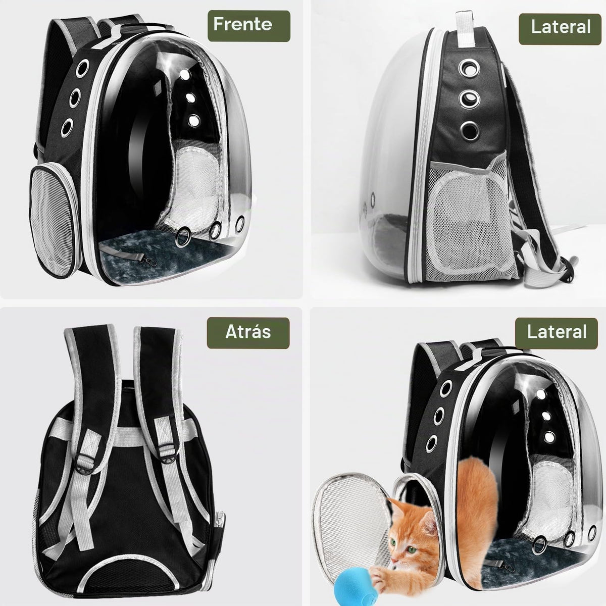 Mochila transportadora para gatos, transportador de mascotas con di...