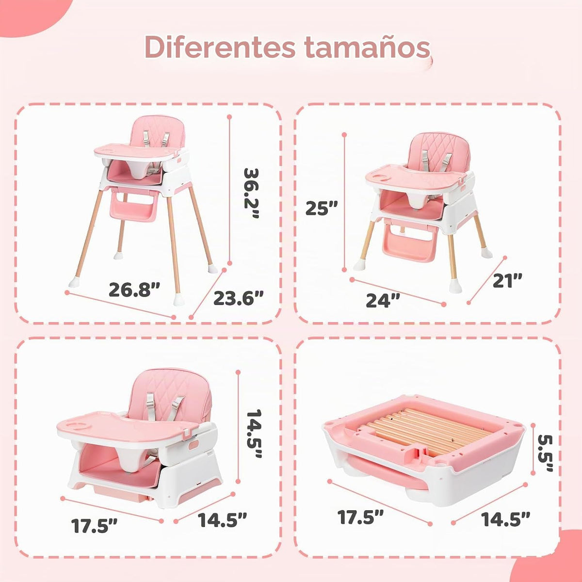 JOYMOR Silla alta 5 en 1 para bebés y niños pequeños, silla alta po...