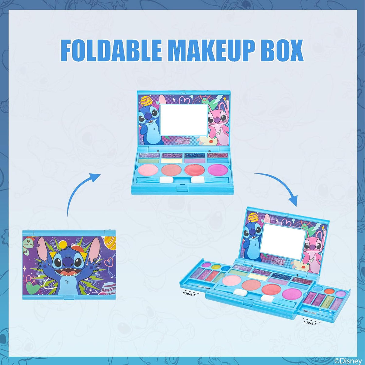 Stitch - Paleta de maquillaje plegable con espejo, brillo de labios...