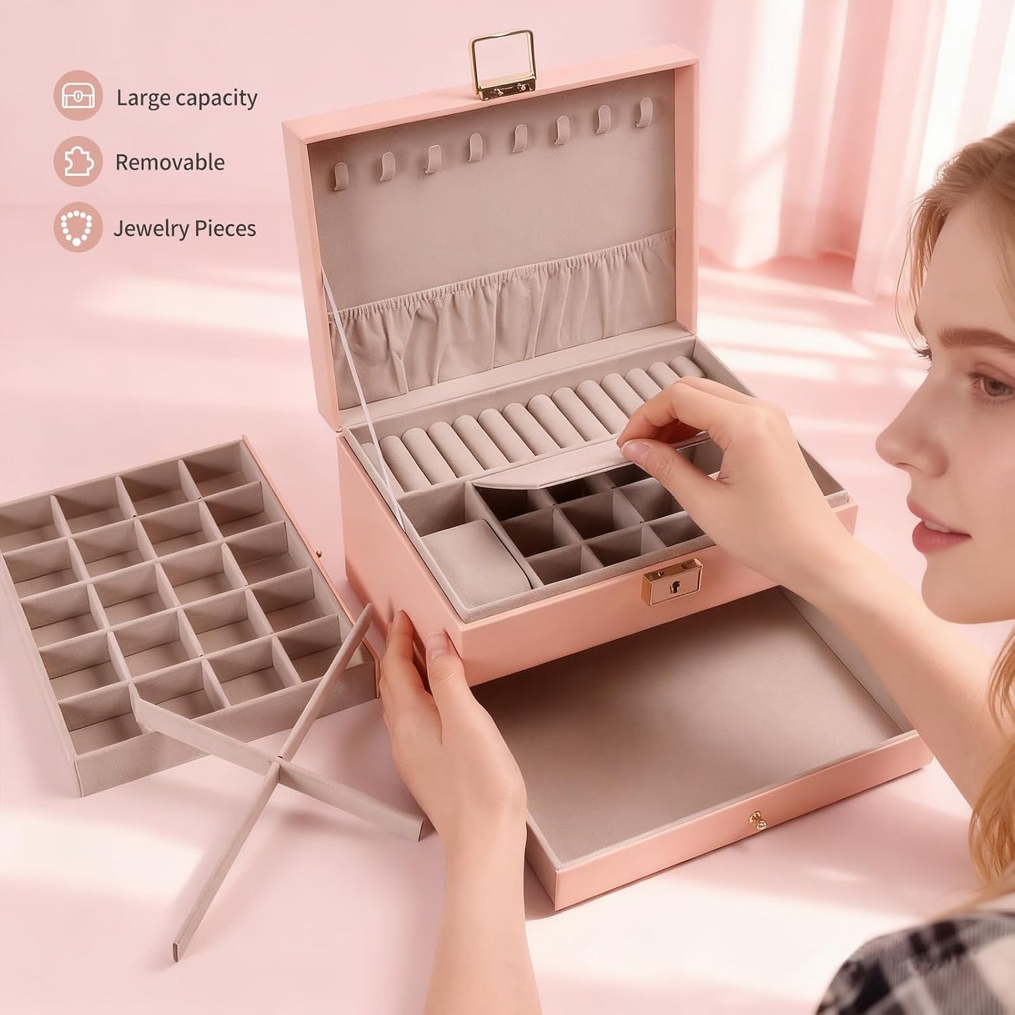 Greenfeather Joyeros para mujer, caja organizadora de joyas con tap...